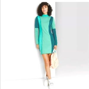 NEW NWT WILD FABLE SEAMED GREEN BODYCON DRESS GREEN COLORBLOCK S SMALL 4 6
